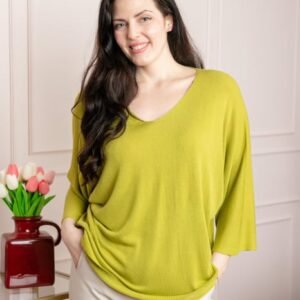 Bluza tricotata verde olive cu maneci liliac