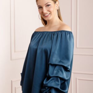 Bluza turcoaz eleganta cu maneci bufante