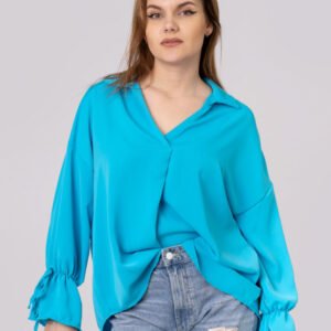 Bluza turcoaz vaporoasa cu maneci clopot