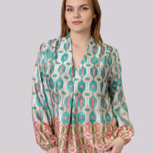 Bluza vaporoasa cu imprimeu turcoaz