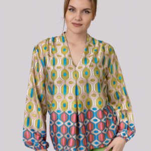 Bluza vaporoasa cu imprimeu verde olive
