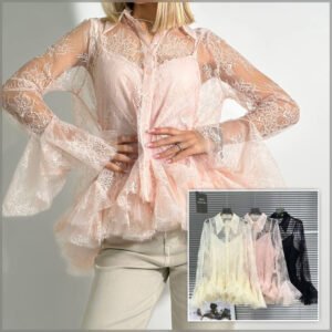 Bluza vaporoasa cu snur decorativ si maneci bufante 2