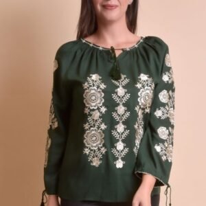 Bluza verde cu motiv floral auriu Andrada 03