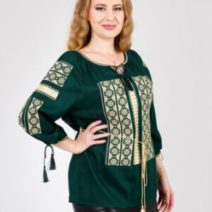 Bluza verde cu motiv floral auriu Doris 02