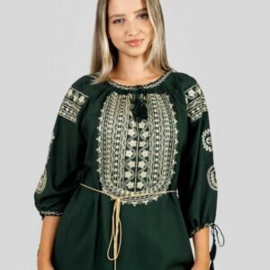 Bluza verde cu motiv floral auriu Irene 01