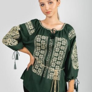 Bluza verde cu motiv floral auriu Naomi 01