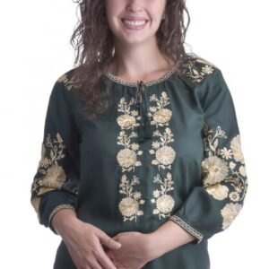 Bluza verde cu motiv floral auriu Natasa 02