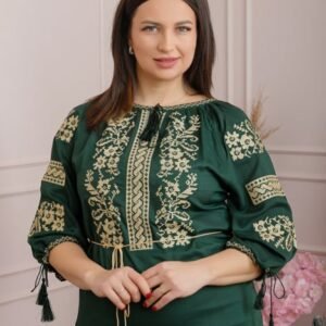 Bluza verde cu motiv floral auriu Sabina 01