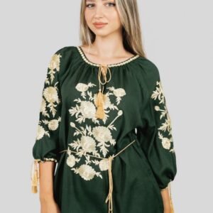 Bluza verde cu motiv floral auriu Taisia 02