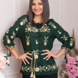 Bluza verde cu motiv floral auriu Tania 01