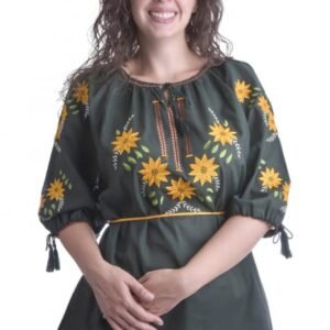 Bluza verde cu motiv floral galben Aliona 01