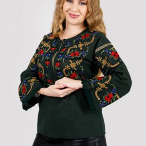 Bluza verde cu motiv floral multicolor Afrodita 04