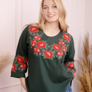 Bluza verde cu motiv floral rosu Melania
