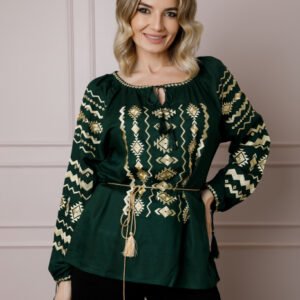 Bluza verde cu motiv geometric auriu Carmina 02