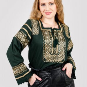Bluza verde cu motiv geometric auriu Dora 02