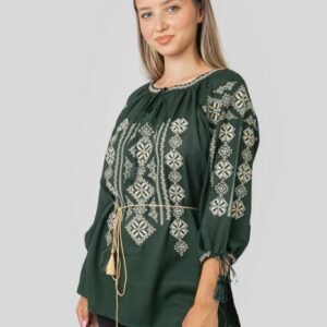 Bluza verde cu motiv geometric auriu Gloria 01 - maneca scurta