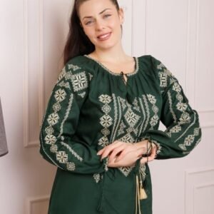 Bluza verde cu motiv geometric auriu Gloria 04 - maneca lunga