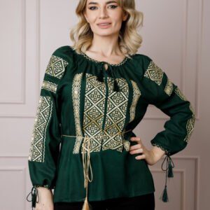 Bluza verde cu motiv geometric auriu Ines 02