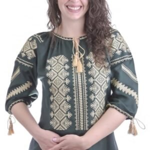 Bluza verde cu motiv geometric auriu Maia 01