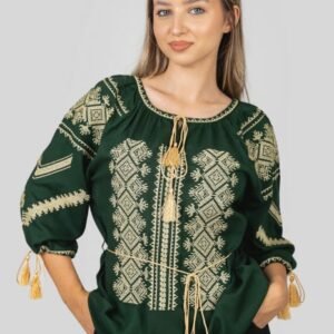 Bluza verde cu motiv geometric auriu Maia 02