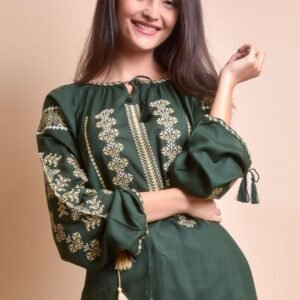 Bluza verde cu motiv geometric auriu Melissa 04 - maneca lunga