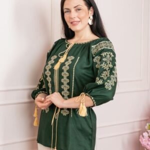 Bluza verde cu motiv geometric auriu Melissa 07 - maneca scurta