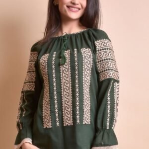 Bluza verde cu motiv geometric crem Anca - maneca lunga