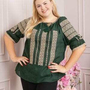 Bluza verde cu motiv geometric crem Anca - maneca scurta