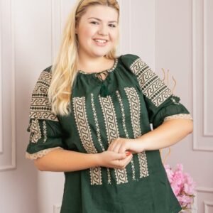 Bluza verde cu motiv geometric crem Anca - maneca scurta
