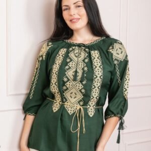 Bluza verde cu motiv geometric crem Marlena 02