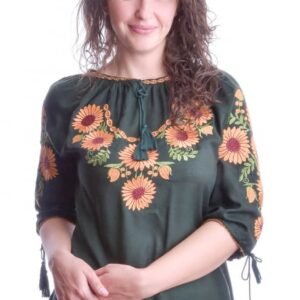 Bluza verde cu motiv portocaliu Sandra 01