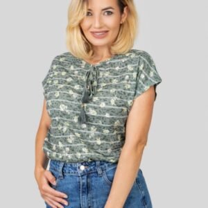 Bluza verde cu snur si imprimeu cu flori