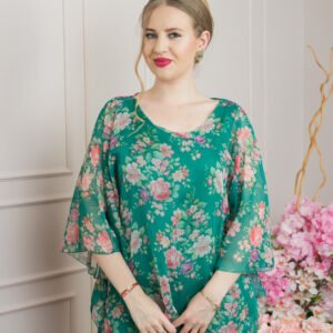 Bluza verde din voal cu imprimeu floral si maneci fluture