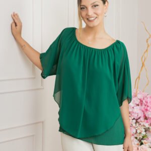 Bluza verde din voal cu maiou plisat