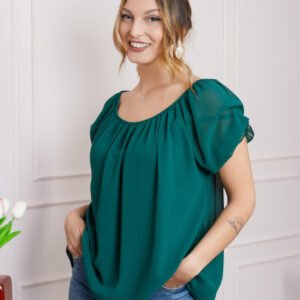 Bluza verde din voal cu maneci bufante
