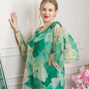 Bluza verde din voal cu maneci largi si imprimeu floral