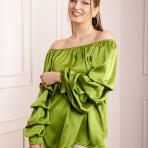 Bluza verde fistic eleganta cu maneci bufante