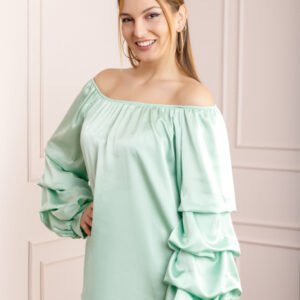 Bluza verde mint eleganta cu maneci bufante