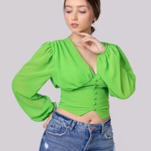 Bluza verde praz cu maneci bufante