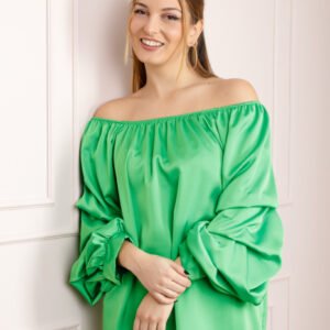 Bluza verde praz eleganta cu maneci bufante