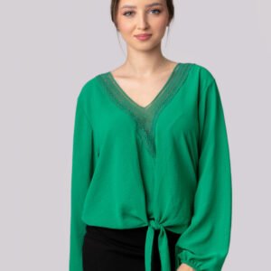 Bluza verde smarald cu nod in talie