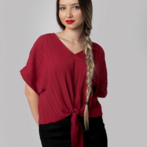 Bluza visinie casual cu aspect texturat si nod in talie