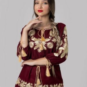 Bluza visinie cu motiv floral auriu Agnes 04