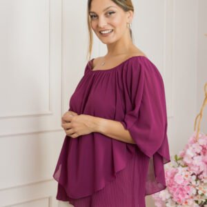 Bluza visinie din voal cu maiou plisat