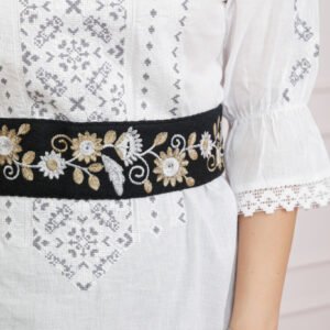 Brau traditional negru cu motiv floral auriu Iuliana
