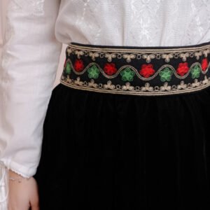 Brau traditional negru cu motiv floral multicolor Ioana