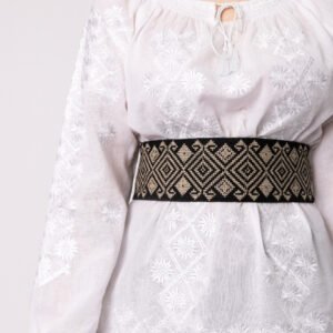 Brau traditional negru cu motiv geometric auriu Dora