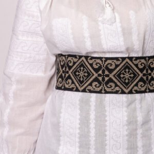 Brau traditional negru cu motiv geometric crem Georgiana
