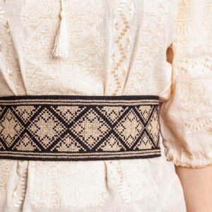 Brau traditional negru cu motiv geometric crem Gratiela