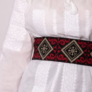 Brau traditional negru cu motiv geometric multicolor Darina